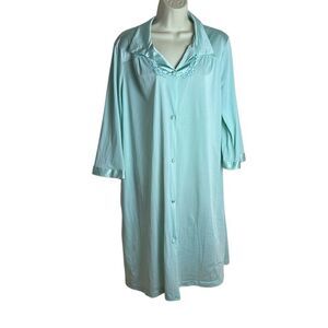 Vanity Fair Nylon Coloratura Azure Mist Robe Nightgown Buttons Medium Vintage